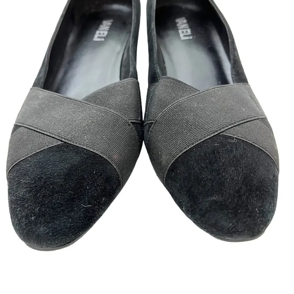 VAN ELI VANELI Black Suede Genuine Leather Kitten Heels Slip On Shoes sz 8 M